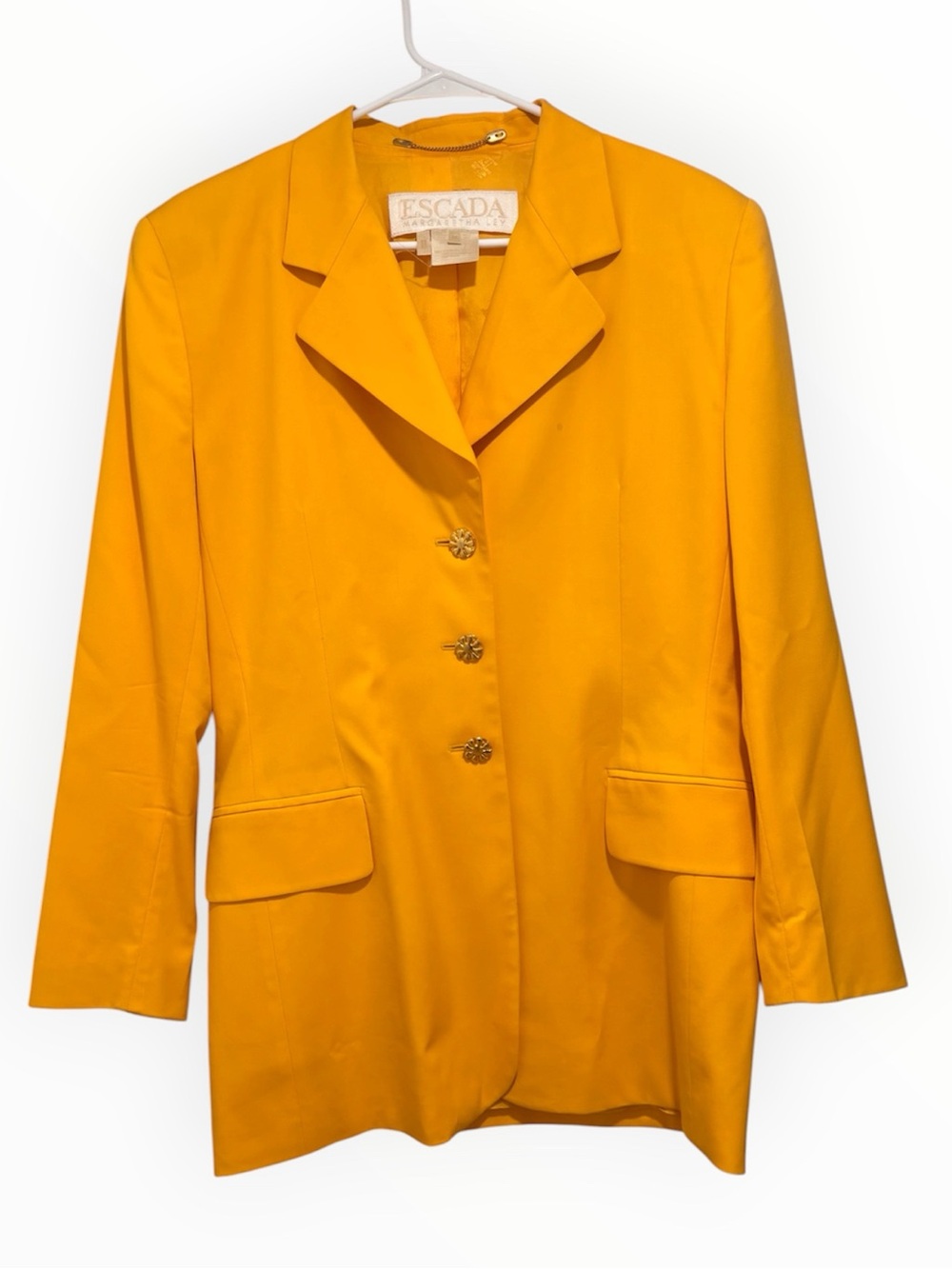 Vintage Escada virgin wool yellow blazer with gold buttons #luxury #blazer EU 38